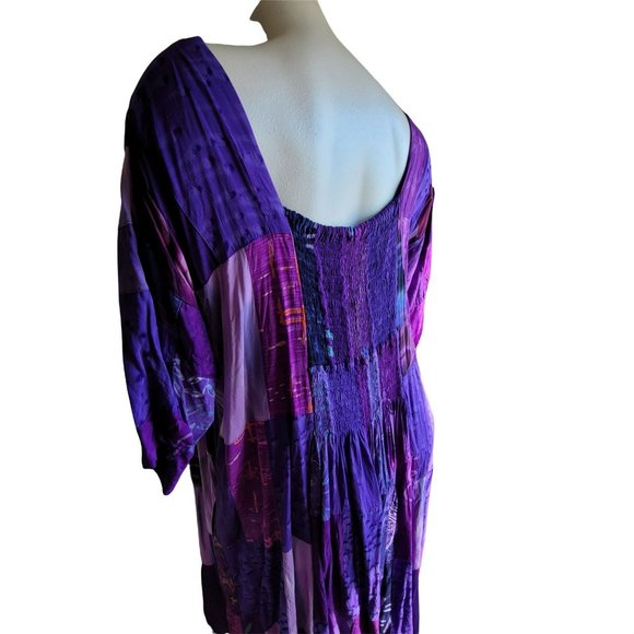 Purple Patchwork Dress Caftan Beach Coverup Trapeze Boho Woman's 3X Plus LH8142 - Picture 3 of 10